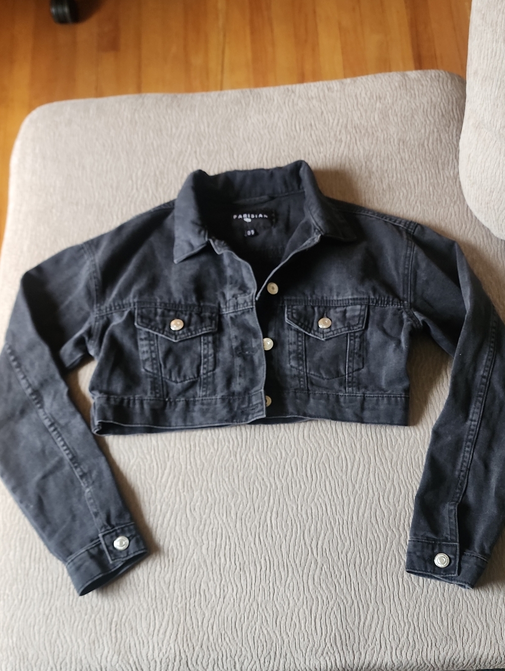 Parisian Works Black Cropped Denim Jacket with Button Pockets